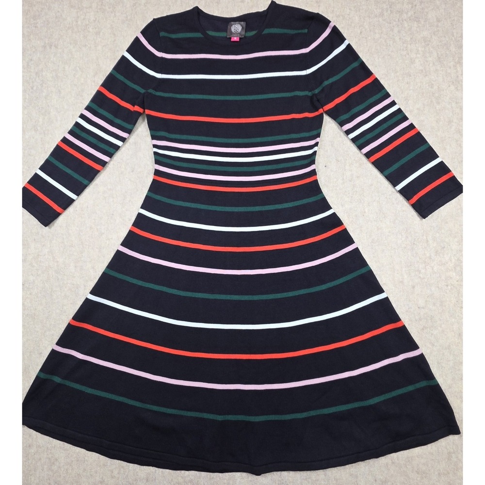 Vince Camuto Sweater Dress Knee Length A-line Stripe Rainbow Stretch XS - Picture 2 of 9